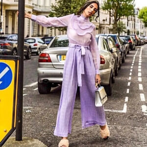 Bogdar charo pleated high waisted wide leg Flowy Pants Lavendar 16747